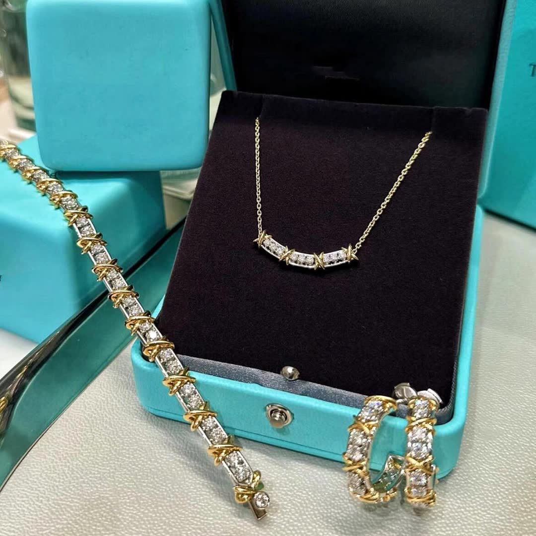 Tiffany & Co 925 Sterling Silver and Gold Plated Diamond Necklace
